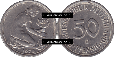BRD Münzen 50 Pf. Umlaufmünze in PNG 1950-2001, 50 Pfennig 1976, 1970er Jahre D-01. PNG Computer-Grafik einer digitalisierten... Sammlung