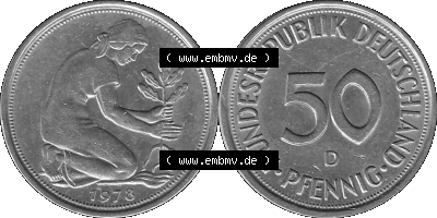 BRD Münzen 50 Pf. Umlaufmünze in graustufen PNG 1950-2001, 50 Pfennig 1978, 1970er Jahre Mzz. für München D-01 Graustufen.... Sammlung