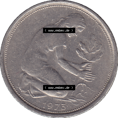 BRD Münzen 50 Pf. Umlaufmünze in PNG 1950-2001, 50 Pfennig 1973, 1970er Jahre Münzstätte München Mzz. D -01. PNG Computer-Grafik... Sammlung