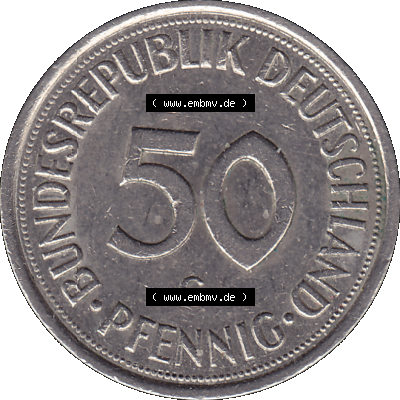 BRD Münzen 50 Pf. Umlaufmünze in PNG 1950-2001, 50 Pfennig 1977, 1970er Jahre G-01. 50 Pfennig Münze BRD der 1970-er Jahre.... Sammlung