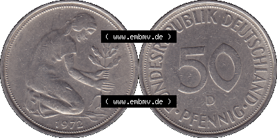 BRD Münzen 50 Pf. Umlaufmünze in PNG 1950-2001, 50 Pfennig 1972, 1970er Jahre Münzstätte München Mzz. D -01. PNG Computer-Grafik... Sammlung