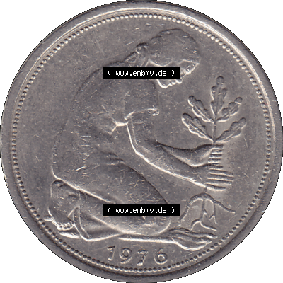 BRD Münzen 50 Pf. Umlaufmünze in PNG 1950-2001, 50 Pfennig 1976, 1970er Jahre G-01. PNG Computer-Grafik einer digitalisierten... Sammlung