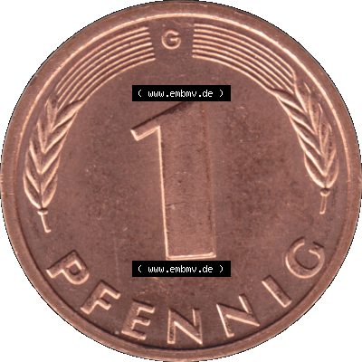 1 Pfennig Umlaufmünze in Farbigen PNG 1950-2001, 1 Pfennig 1995, 1990er Jahre Karlsruhe G Sammlung