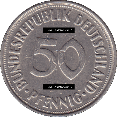 BRD Münzen 50 Pf. Umlaufmünze in PNG 1950-2001, 50 Pfennig 1972, 1970er Jahre Münzstätte Stuttgart Mzz. F -01. PNG Computer-Grafik... Sammlung