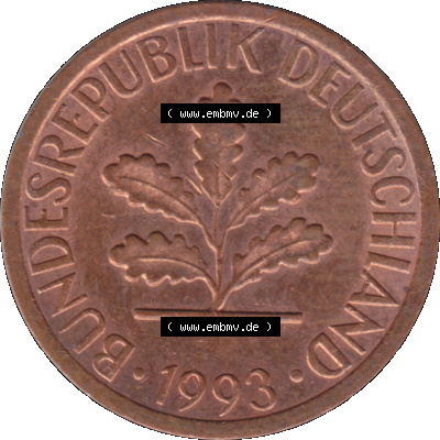 1 Pfennig Umlaufmünze in Farbigen PNG 1950-2001, 1 Pfennig 1993, 1990er Jahre J Sammlung