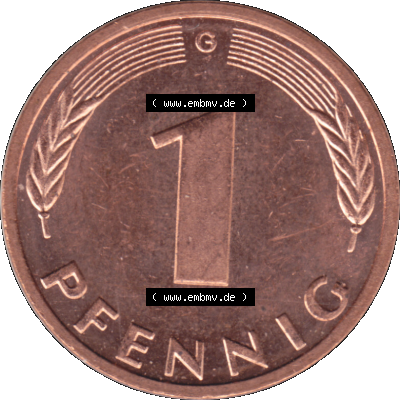 1 Pfennig Umlaufmünze in Farbigen PNG 1950-2001, 1 Pfennig 1996, 1990er Jahre Karlsruhe G Sammlung