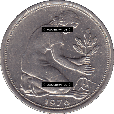 BRD Münzen 50 Pf. Umlaufmünze in PNG 1950-2001, 50 Pfennig 1976, 1970er Jahre D-01. PNG Computer-Grafik einer digitalisierten... Sammlung