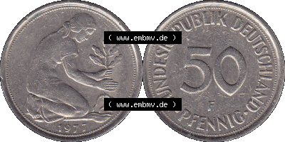BRD Münzen 50 Pf. Umlaufmünze in PNG 1950-2001, 50 Pfennig 1977, 1970er Jahre F-01. PNG Computer-Grafik einer digitalisierten... Sammlung