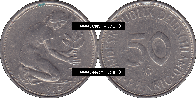 BRD Münzen 50 Pf. Umlaufmünze in PNG 1950-2001, 50 Pfennig 1973, 1970er Jahre Münzstätte Karlsruhe Mzz. G -01. PNG Computer-Grafik... Sammlung