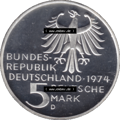 5 DM Gedenkmünzen Silber 1974-1974, 5 DM-Deutsche Mark 1974 D-01 Immanuel Kant 1724-1804 Philosoph in PP Sammlung