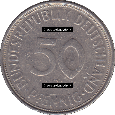 BRD Münzen 50 Pf. Umlaufmünze in PNG 1950-2001, 50 Pfennig 1972, 1970er Jahre Münzstätte Karlsruhe Mzz. G -01. PNG Computer-Grafik... Sammlung