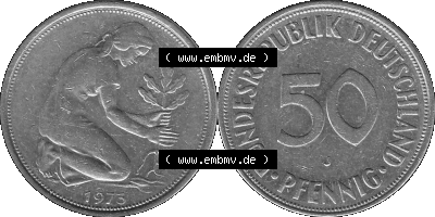 BRD Münzen 50 Pf. Umlaufmünze in graustufen PNG 1950-2001, 50 Pfennig 1973, 1970er Jahre Münzstätte Hamburg mit Münzzeichen... Sammlung