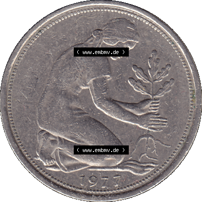BRD Münzen 50 Pf. Umlaufmünze in PNG 1950-2001, 50 Pfennig 1977, 1970er Jahre J-01. PNG Computer-Grafik einer digitalisierten... Sammlung