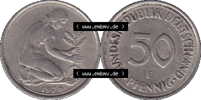 BRD Münzen 50 Pf. Umlaufmünze in PNG 1950-2001, 50 Pfennig 1976, 1970er Jahre F-01. PNG Computer-Grafik einer digitalisierten... Sammlung