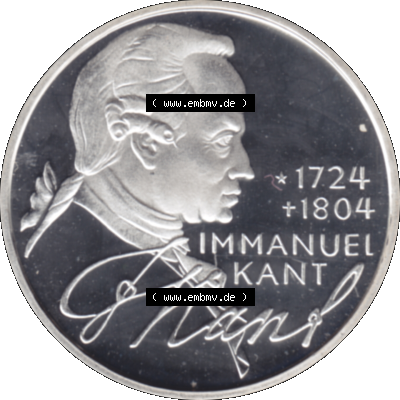 5 DM Gedenkmünzen Silber 1974-1974, 5 DM-Deutsche Mark 1974 D-01 Immanuel Kant 1724-1804 Philosoph in PP Sammlung