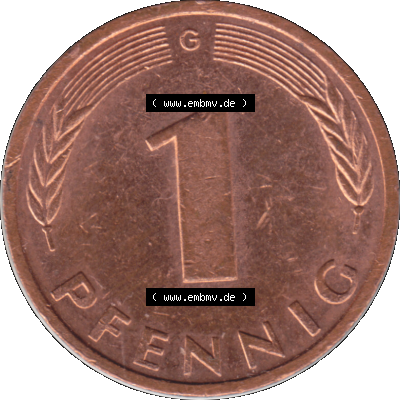 1 Pfennig Umlaufmünze in Farbigen PNG 1950-2001, 1 Pfennig 1993, 1990er Jahre Karlsruhe G Sammlung