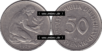 BRD Münzen 50 Pf. Umlaufmünze in PNG 1950-2001, 50 Pfennig 1979, 1970er Jahre Münzzeichen für Hamburg J-01. PNG Computer-Grafik... Sammlung
