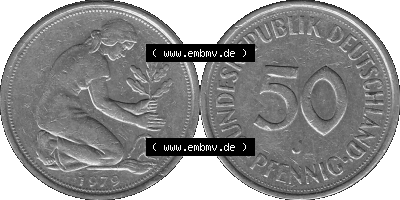 BRD Münzen 50 Pf. Umlaufmünze in graustufen PNG 1950-2001, 50 Pfennig 1979, 1970er Jahre Mzz. für Hamburg J-01 Graustufen.... Sammlung