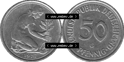 BRD Münzen 50 Pf. Umlaufmünze in graustufen PNG 1950-2001, 50 Pfennig 1977, 1970er Jahre G-01 Graustufen. PNG Computer-Grafik... Sammlung
