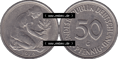 BRD Münzen 50 Pf. Umlaufmünze in PNG 1950-2001, 50 Pfennig 1976, 1970er Jahre G-01. PNG Computer-Grafik einer digitalisierten... Sammlung