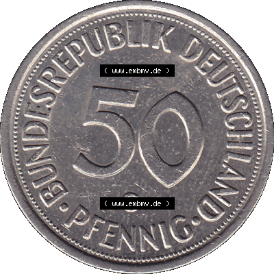 BRD Münzen 50 Pf. Umlaufmünze in PNG 1950-2001, 50 Pfennig 1979, 1970er Jahre Münzzeichen für Karlsruhe G-01. PNG Computer-Grafik... Sammlung