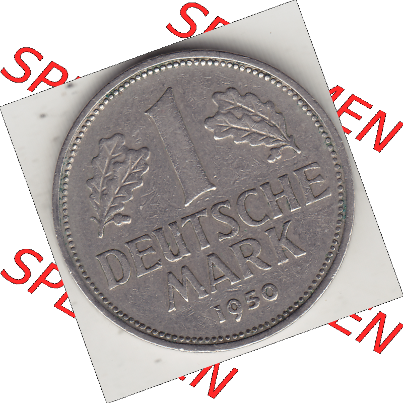 BRD Münze Deutschland Original Bild in PNG 1950-2001, 1 Eine Deutsche Mark, 1950 D-1 Rückseite (1) - Digitalisierte Deutsche 1 DM-Mark-Münze Bundesrepublik Deutschland... Sammlung