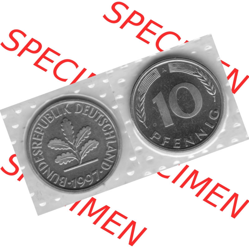 BRD-Deutschland 1997, 10 Deutsche Pfennige, VS+RS horizontal Graustufen. Pfennig-Münze in Grau / Graustufen / s/w oder auch als Schwarzweiß benannt aus dem... Sammlung