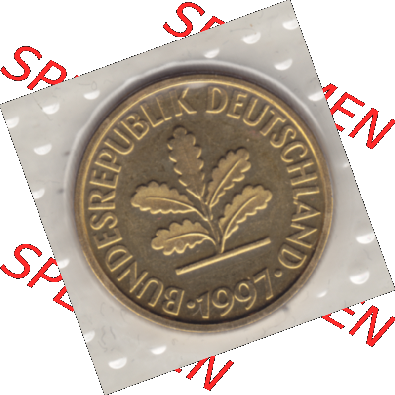 BRD-Deutschland 1997, 10 Deutsche Pfennige Vorderseite. Pfennig-Münze in Farbe aus dem Jahrgang 1997 Deutschland der BRD-Bundesrepublik mit Münzzeichen A für Münzstätte... Sammlung