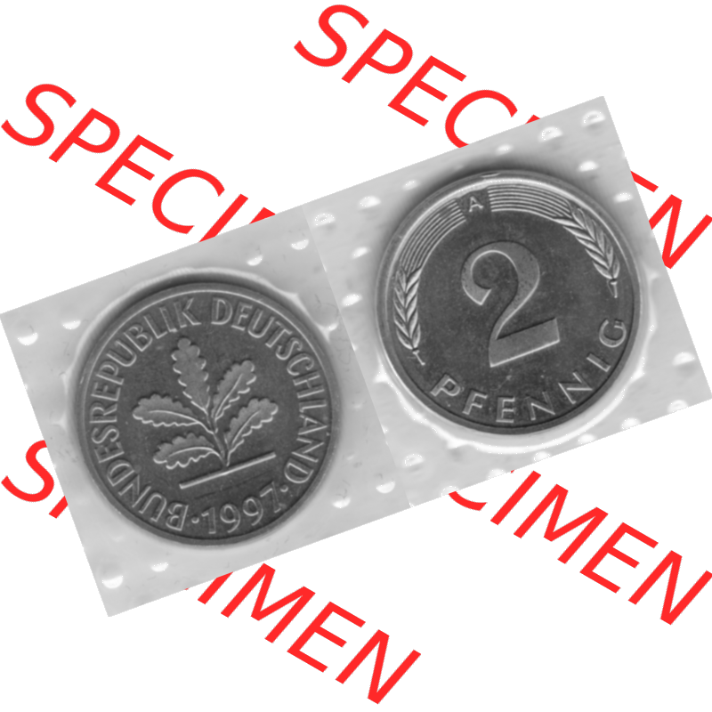 BRD-Deutschland 1997, 2 Deutscher Pfennig, VS+RS horizontal Graustufen. Pfennig-Münze in Grau / Graustufen / s/w oder auch als Schwarzweiß benannt aus dem... Sammlung