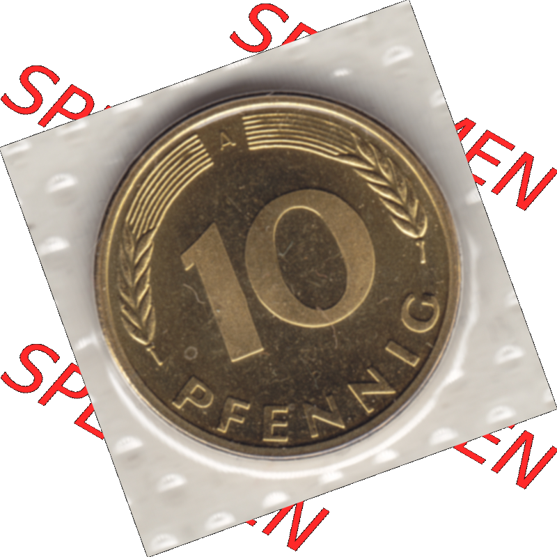 BRD-Deutschland 1997, 10 Deutsche Pfennige Rückseite. Pfennig-Münze in Farbe aus dem Jahrgang 1997 Deutschland der BRD-Bundesrepublik mit Münzzeichen A für Münzstätte... Sammlung