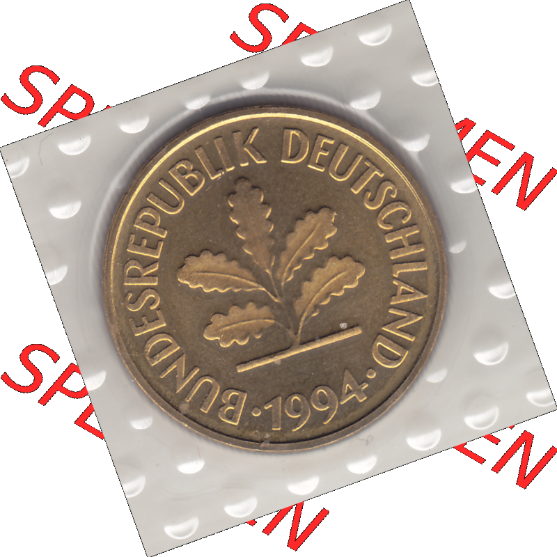 BRD Münzen KMS / Kursmünzensatz 1990-2001, 5 Pfennig 1994-01. Vorderseite der digitalisierte Pfennig-Münze A, mit Mzz. A für Münzstätte in Berlin... Sammlung