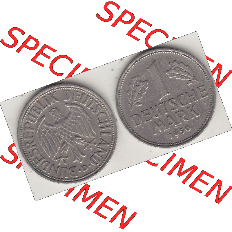 BRD Münze Deutschland Original Bild in PNG 1950-2001, 1 Eine Deutsche Mark, 1950 D-1 VS+RS horizontal Farbe (1) - Digitalisierte Deutsche 1 DM-Mark-Münze Bundesrepublik... Sammlung