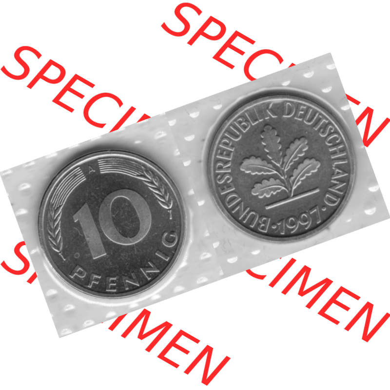 BRD-Deutschland 1997, 10 Deutsche Pfennige, RS+VS horizontal Graustufen. Pfennig-Münze in Grau / Graustufen / s/w oder auch als Schwarzweiß benannt aus dem... Sammlung