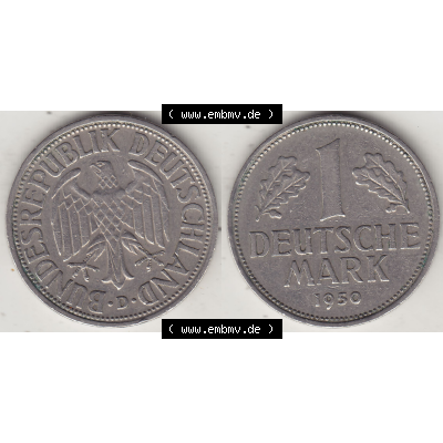 BRD Münze Deutschland Original Bild in PNG 1950-2001, 1 Eine Deutsche Mark, 1950 D-1 VS+RS horizontal Farbe (1) - Digitalisierte Deutsche 1 DM-Mark-Münze Bundesrepublik... Sammlung