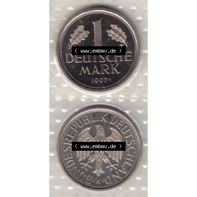 BRD-Deutschland 1997 A Berlin, 1 Deutsche Mark, RS+VS vertikal Farbe. Mark-Münze aus dem Jahrgang 1997 Deutschland der BRD-Bundesrepublik mit Münzzeichen A für Münzstätte... Sammlung