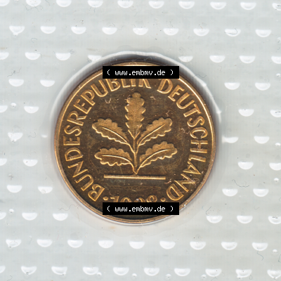 Münze der BRD-Deutschland 1998, Mzz. A für Berlin, 5 Pfennig Vorderseite.Farbiges PNG-Bild der Deutschen Pfennig Münze vom Jahrgang 1998, aus Noppenfolie... Sammlung