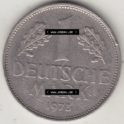 BRD Münze Deutschland Original Bild in PNG 1950-2001, 1 Eine Deutsche Mark, 1973 G-1 Rückseite (1) - Digitalisierte Deutsche 1 DM-Mark-Münze Bundesrepublik Deutschland... Sammlung