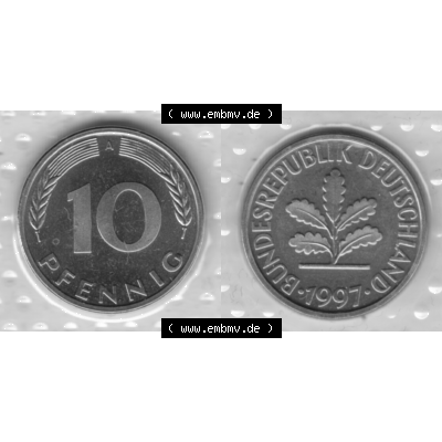 BRD-Deutschland 1997, 10 Deutsche Pfennige, RS+VS horizontal Graustufen. Pfennig-Münze in Grau / Graustufen / s/w oder auch als Schwarzweiß benannt aus dem... Sammlung