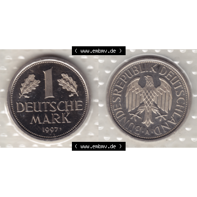 BRD-Deutschland 1997 A Berlin, 1 Deutsche Mark, RS+VS horizontal Farbe. Mark-Münze aus dem Jahrgang 1997 Deutschland der BRD-Bundesrepublik mit Münzzeichen A für... Sammlung