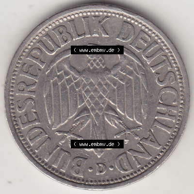 BRD Münze Deutschland Original Bild in PNG 1950-2001, 1 Eine Deutsche Mark, 1950 D-7 Vorderseite (1) - Digitalisierte Deutsche... Sammlung