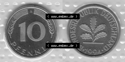 BRD-Deutschland Münzen 1994, 10 Pfennig Graustufen RS+VS horizontal Sammlung