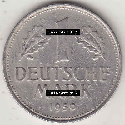 BRD Münze Deutschland Original Bild in PNG 1950-2001, 1 Eine Deutsche Mark, 1950 D-5 Rückseite (1) - Digitalisierte Deutsche... Sammlung