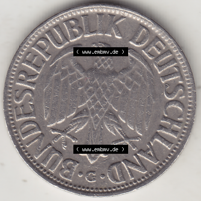 BRD Münze Deutschland Original Bild in PNG 1950-2001, 1 Eine Deutsche Mark, 1966 G-1 Vorderseite (1) - Digitalisierte Deutsche... Sammlung
