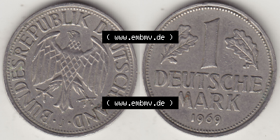 BRD Münze Deutschland Original Bild in PNG 1950-2001, 1 Eine Deutsche Mark, 1969 J-1 VS+RS horizontal Farbe (1) - Digitalisierte... Sammlung