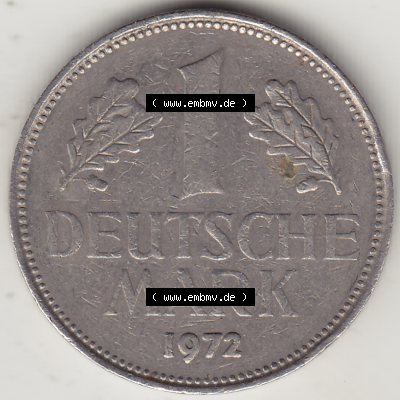 BRD Münze Deutschland Original Bild in PNG 1950-2001, 1 Eine Deutsche Mark, 1972 G-1 Rückseite (1) - Digitalisierte Deutsche... Sammlung