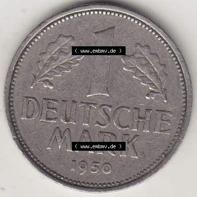BRD Münze Deutschland Original Bild in PNG 1950-2001, 1 Eine Deutsche Mark, 1950 F-6 Rückseite (1) - Digitalisierte Deutsche... Sammlung
