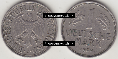 BRD Münze Deutschland Original Bild in PNG 1950-2001, 1 Eine Deutsche Mark, 1950 J-6 VS+RS horizontal Farbe (1) - Digitalisierte... Sammlung