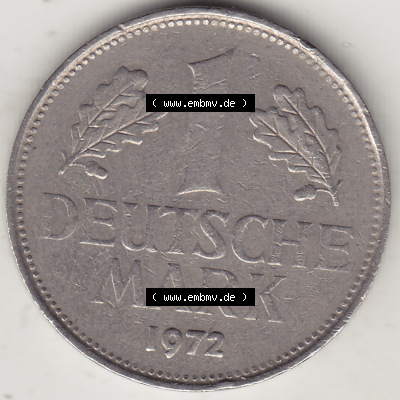 BRD Münze Deutschland Original Bild in PNG 1950-2001, 1 Eine Deutsche Mark, 1972 G-2 Rückseite (1) - Digitalisierte Deutsche... Sammlung