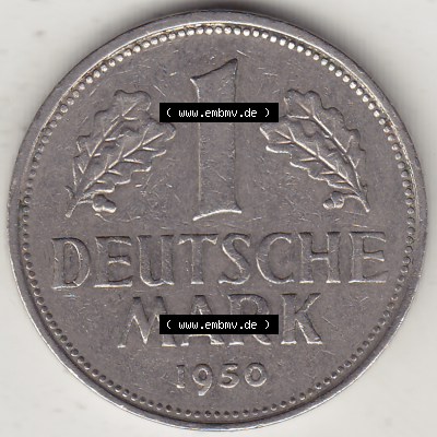BRD Münze Deutschland Original Bild in PNG 1950-2001, 1 Eine Deutsche Mark, 1950 J-2 Rückseite (1) - Digitalisierte Deutsche... Sammlung