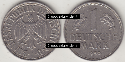 BRD Münze Deutschland Original Bild in PNG 1950-2001, 1 Eine Deutsche Mark, 1950 J-2 VS+RS horizontal Farbe (1) - Digitalisierte... Sammlung